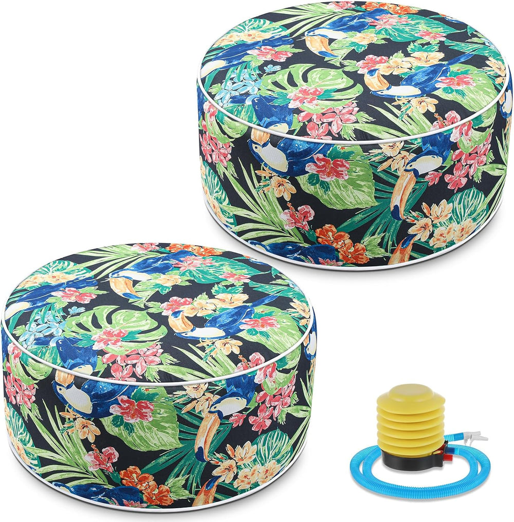 Cinnvoice 2 Pcs Inflatable Outdoor Ottoman Pouf Waterproof Round Footrest wit...