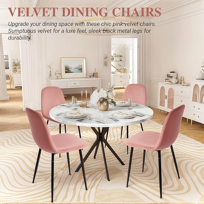 CangLong Modern Velvet Chairs with Metal Legs for Living Room, Bedroom, Restaurant, Dining Room, Set of 4, Pink