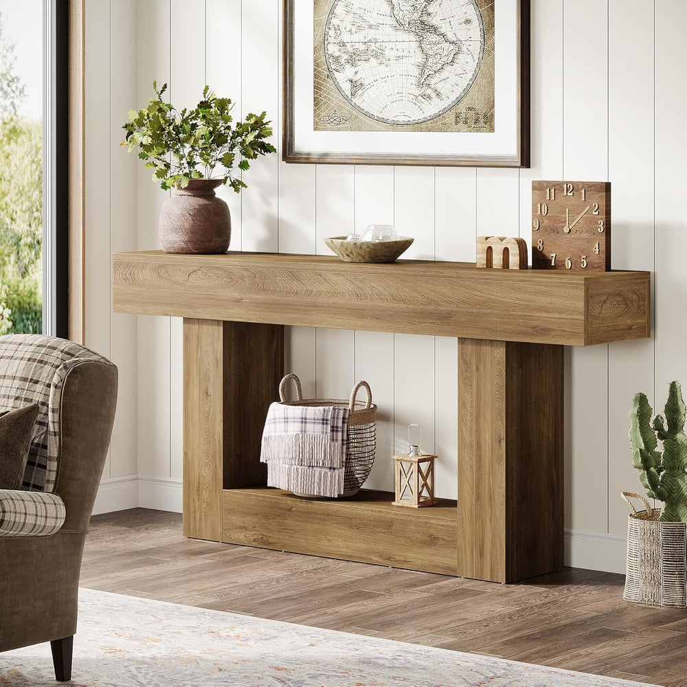 Tribesigns 63" Console Table, Farmhouse 2-Tier Entryway Table with U-Sha...