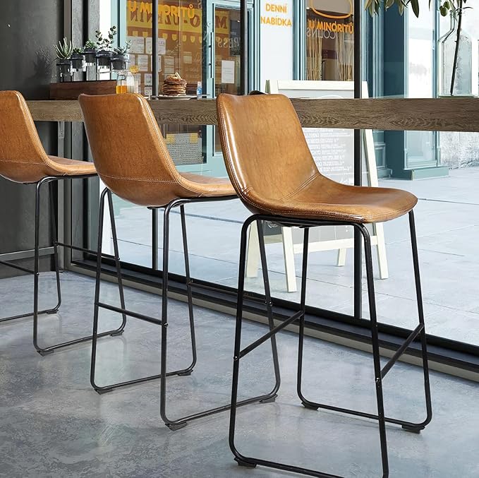 LEMBERI 30 inch Bar Stools Set of 3, Modern Counter Height Bar Stools, Faux L...