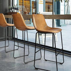 LEMBERI 30 inch Bar Stools Set of 3, Modern Counter Height Bar Stools, Faux Leather Barstool with Back and Metal Leg, Armless Bar Chairs for Kitchen Island (Whisky, 3pcs 30")