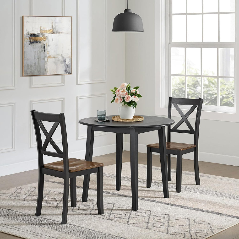 ROME + OAK Hinged Drop Leaf Dining Table, 22-36 Inch Round Tabletop with Stur...