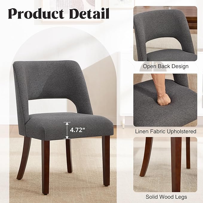 Dining Chair Set of 1,Modern Dining Room Chairs with Thick Cushions,Upholstered Linen Fabric Kitchen Chairs for Kitchen Dining Room Darkgrey