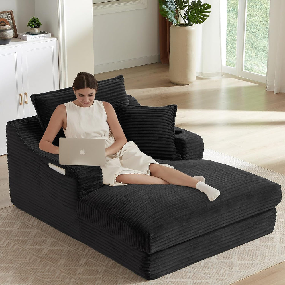 47.2"Oversized Chaise Lounge Chair Indoor,Corduroy Reading Chair with Cu...