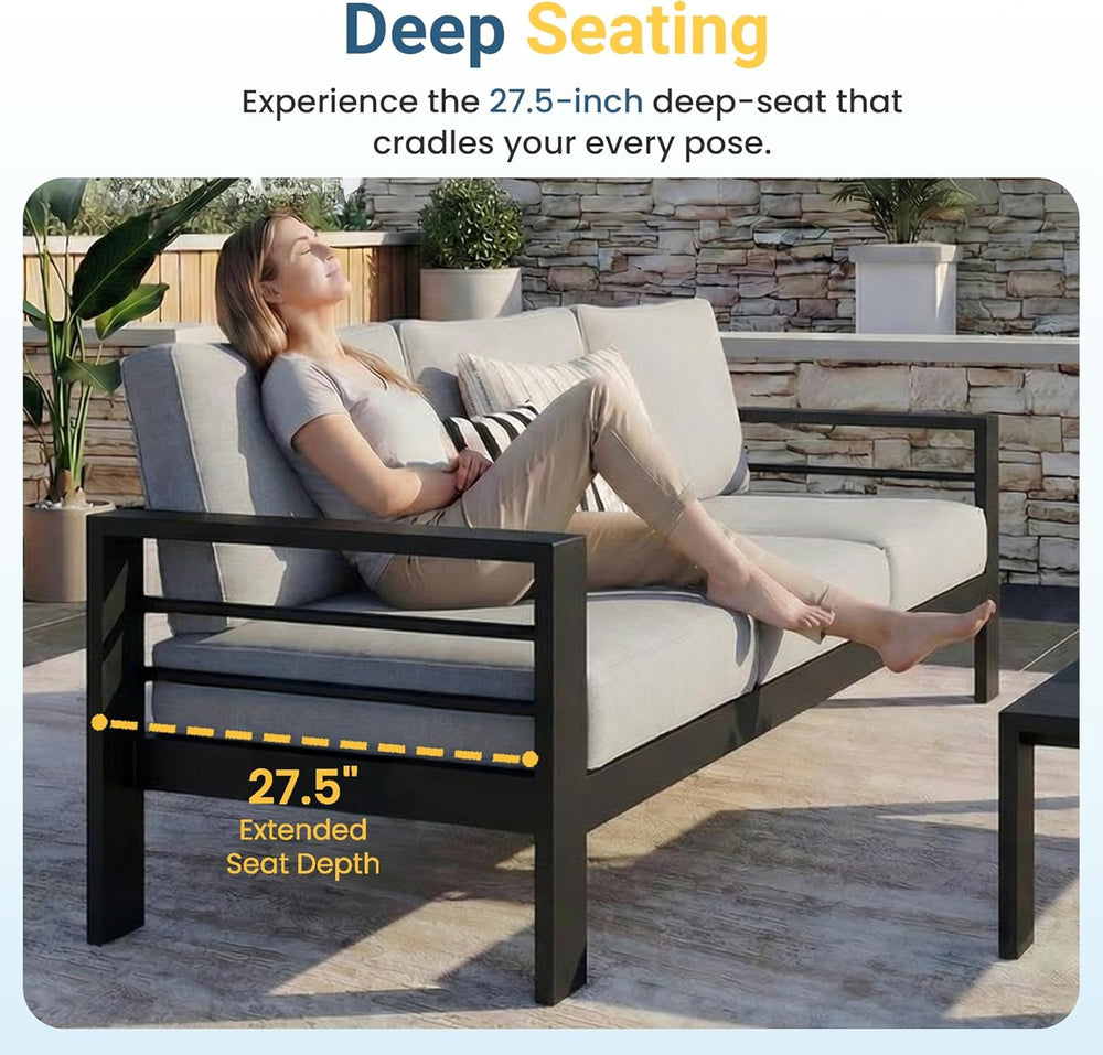 Patio Furniture Set, Aluminum Outside Furniture, Sofa with 10" Back Cushion