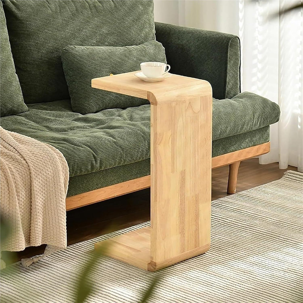 C Shaped End Table, Corner End Table Coffee Table Save Space Bedside Table(Wa...