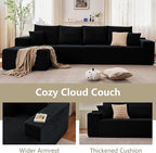 135" Modular Sectional Couches for Living Room, Comfy Boneless L Shaped Cloud Couch with Chaise Lounge, Modern Cozy Corduroy Deep Seat Floor Sofa, Memory Foam, No Assembly Required, Black