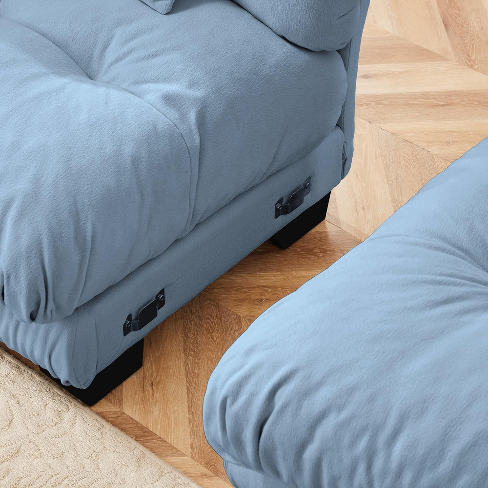Loveseat Modular Sectional Sofa, U Shaped Couch with 2 Ottoman, Light blue