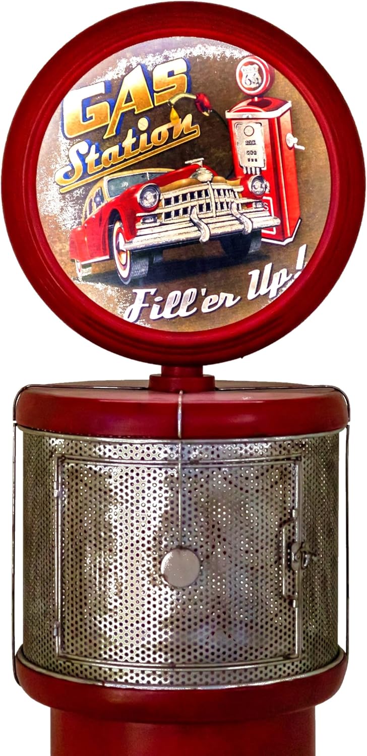 Zaer Ltd. Vintage Style Gas Pump Wine Rack with LED Light Accents, Route 66 D...