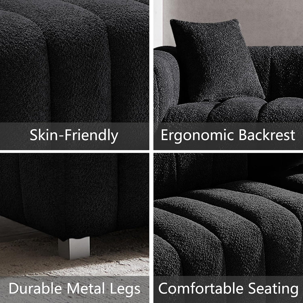 87.4" Modern 3 Seater Sofa Couch for Living Room, Mid Century Fluffy Cou...