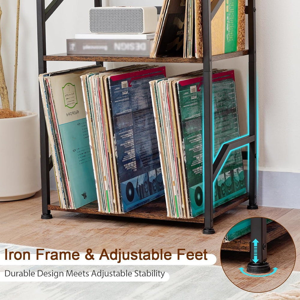 LOAKEKEL Record Player Stand, Vinyl Record Storage Up to 200 Albums, 3 Tier E...