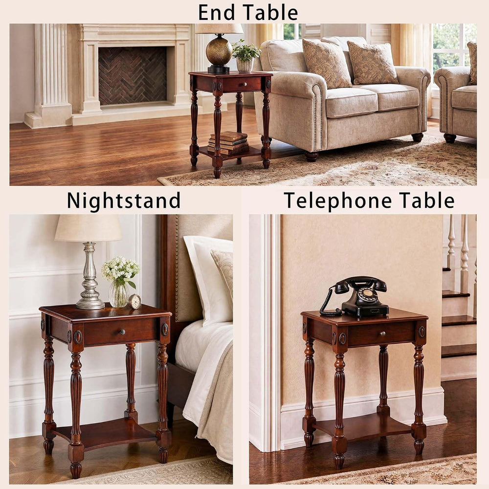 Narrow End Side Table with Drawer and Storage Shelf Set of 2, Sofa Beside Tab...