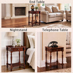 Narrow End Side Table with Drawer and Storage Shelf Set of 2, Sofa Beside Table,No-Tools Assembly Antique Wood Nightstand for Living Room,Small Space, 27.6”H x 19.7”L x 15.7”W Cherry Walnut GBJ1533WD
