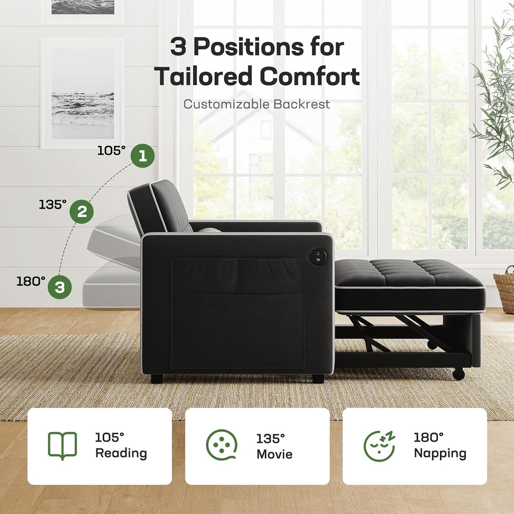 Marsail 3-in-1 Convertible Futon Sleeper Sofa Bed, Pull Out Couch with Adjust...