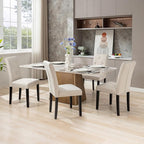 VECELO Upholstered Dining Chairs Set of 4, Modern Fabric and Solid Wood Legs & High Back for Kitchen/Living Room- Beige