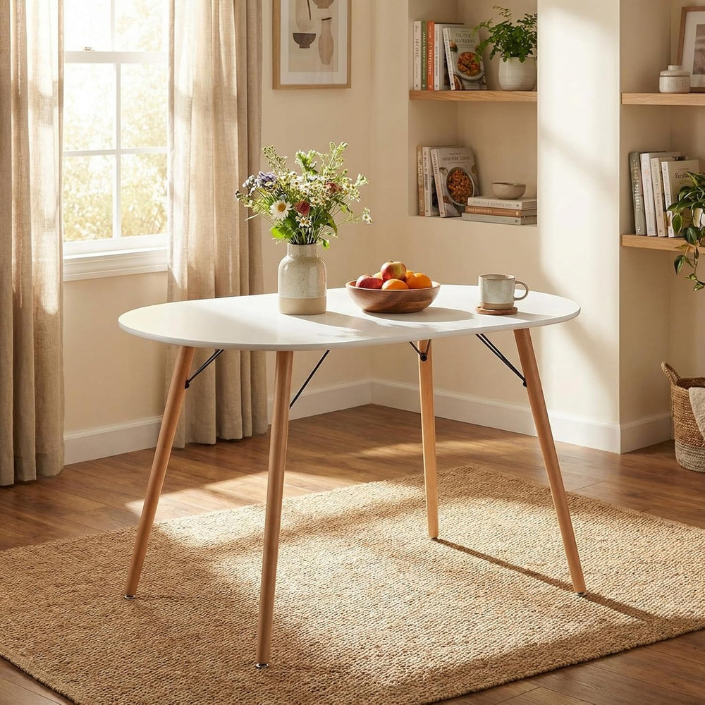 FurnitureR Dining Table Oval 47.2 Inch for 4-6 Person, Stylish Leisure Table ...