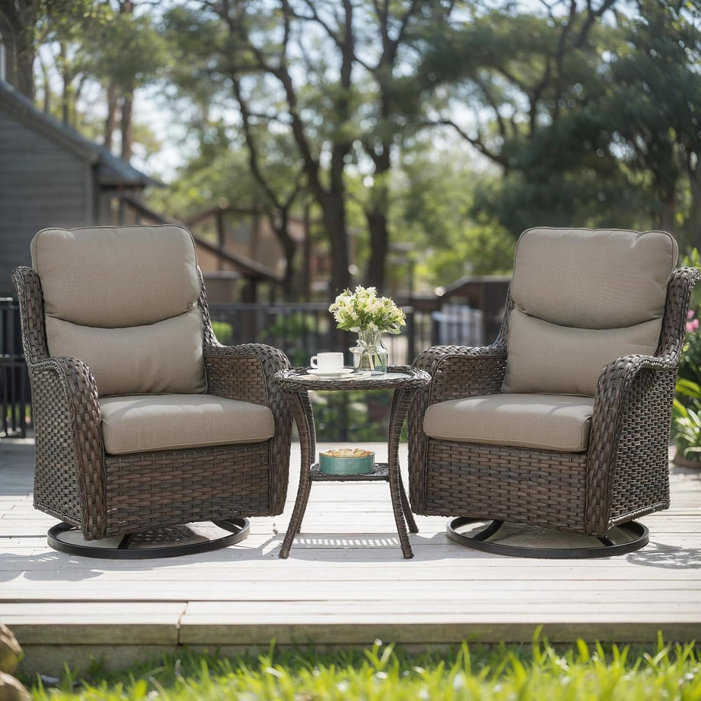 HUMMUH Wicker Patio Furniture High Back Swivel Rocker Patio Chairs Outdoor Bi...