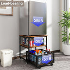 PUNCIA 19.7"x19.7" Mini Fridge Stand 3-Tier Beverage Fridge Table, Retro | 220 LB Capacity Beverage Refrigerator Table, Heavy Duty Rolling Organizer with Drawers for Dorm Apartment Office Bedroom