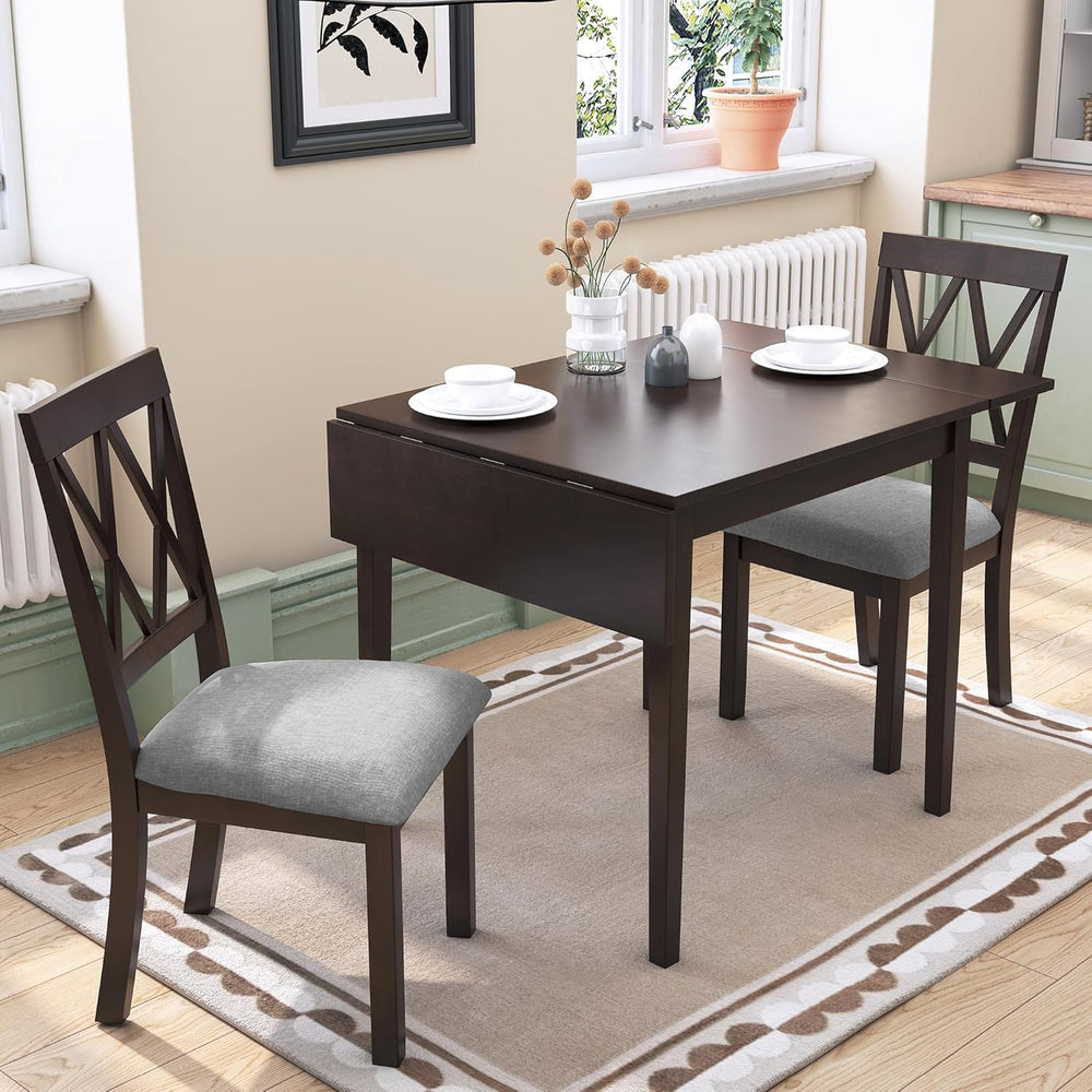 Merax Farmhouse Wooden Dining Set of 3, 45.6 inch Extendable Kitchen Table wi...