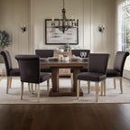 CHUN YI Dining Chairs Set of 4, Faux Leather Upholstered Dining Room Chairs with Nailhead Trim and Wood Legs, Mid Century Modern Parsons Side Chairs for Kitchen, Brown