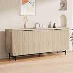 Fluted TV Stand with Led Light, Oak 68" Entertainment Center with Storage, Television Stands for 55/60/65/70/75 inch TV, Mid Century TV Console, Media Console, Sideboard Cabinet for Bedroom