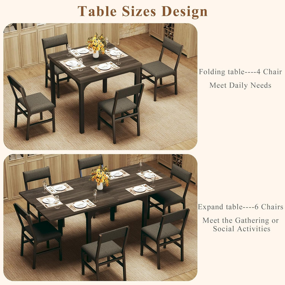 7-Piece Dining Table Set for 4-6, Extendable Kitchen Table Cushion Chairs Set...
