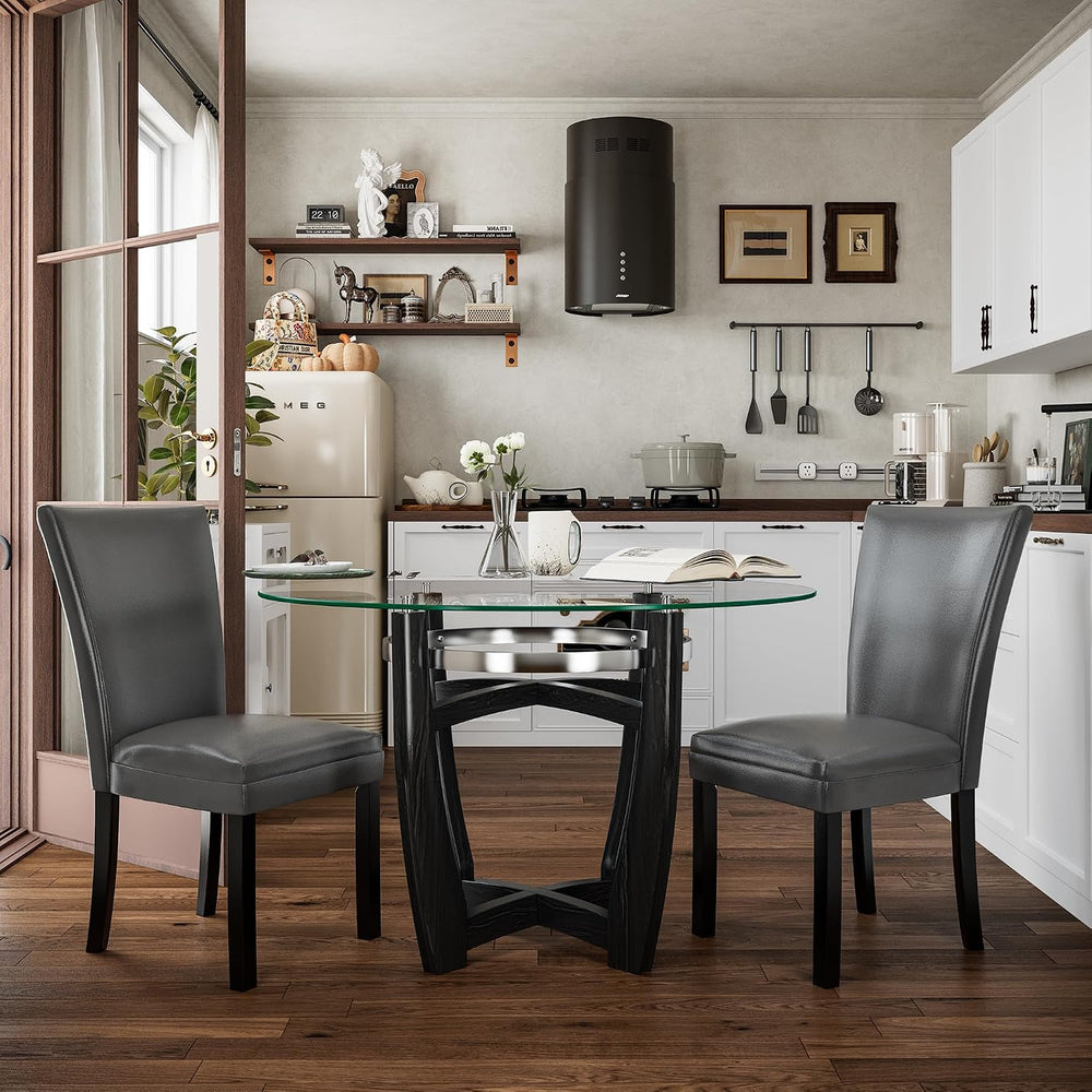 PADMA HOUSE Round Glass Dining Table Set for 4, 45in Modern Kitchen Small Woo...