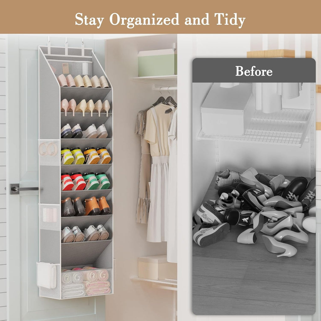 Shoe Organizer, Over the Door Shoe Organizer, Hanging Closet Shoe Storage with Large Deep Pockets, Fits 16–24 Pairs of Sneakers, Sandals, Boots, Gray