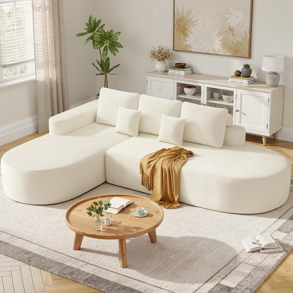 112" Modular Curved Cloud Couch, Oversized Couches for Living Room, Modern Boneless Sectional Sofa with Deep Seat, Foam Couch, No Assembly Required, Beige, 1PCS