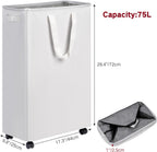 efluky Slim Laundry Hamper with Wheels, Rolling Laundry Basket for Clothes, Small Laundry Basket for Bedroom, Dorm and Laundry Room, 75L (19.8 Gallons) White