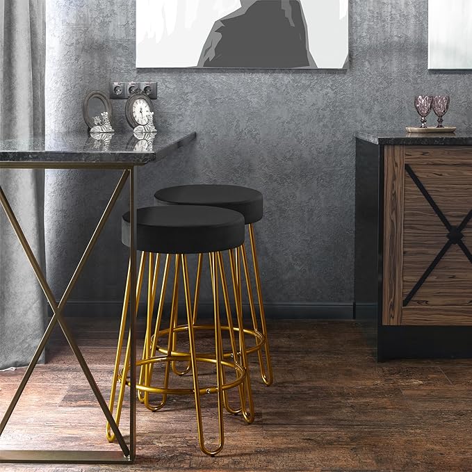 Yaheetech Bar Stools Set of 2, Velvet Round Counter Stools, Backless Counter ...
