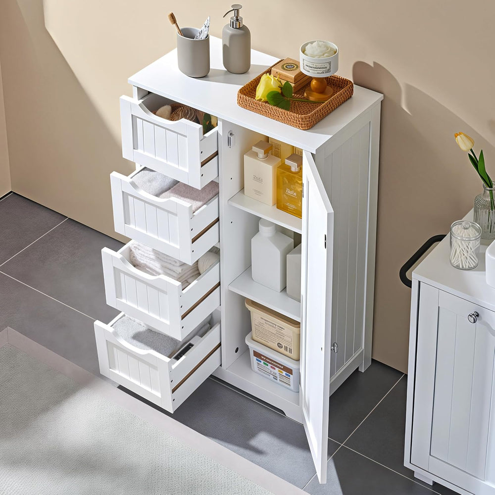 Yaheetech Small Bathroom Storage Cabinet with 4 Drawers & Door, White | F...