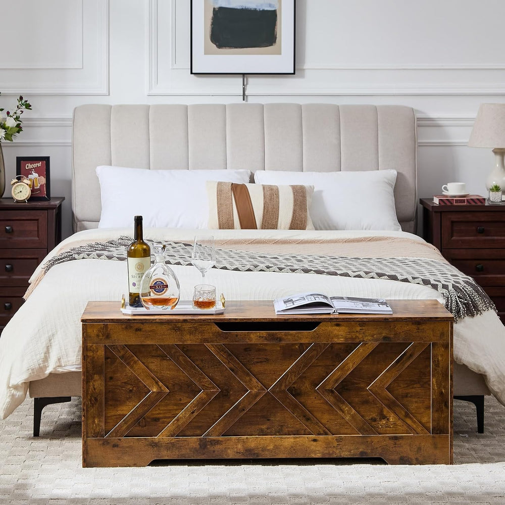 47.2” Storage Bench,Extra Large Wooden Storage Chest with 2 Safety Hinges,ent...