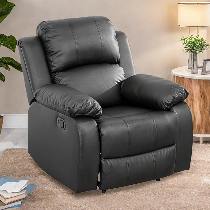 Oversized Recliner Chair, Leather Power Electric Recliners with Home Theater Seating, Single Recliner Sofa Breathable Living Room Chairs for Adults Reading Gaming, Black