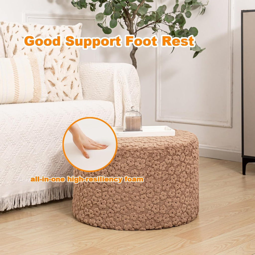 Round Pouf Ottoman Footstool 20x14In Ottoman Footrest for Couch Sofa Coffee | All-in-one Foam Floor Pouf,Ottoman Coffee Table,Footstool Ottoman Boho Poof Home Decor Beanbag Chairs for Living Room Bedroom