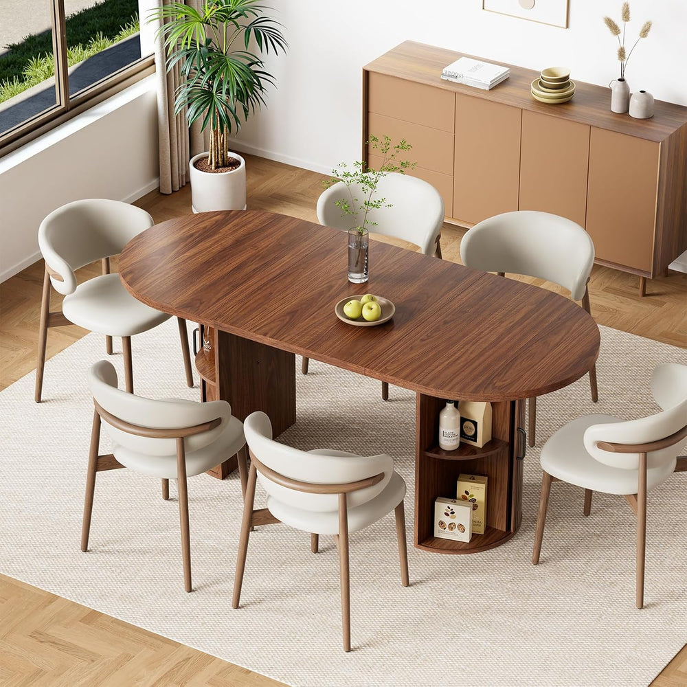 HOMMPA Oval Dining Table with Dual Side Storage 70.8" Modern Kitchen Tab...