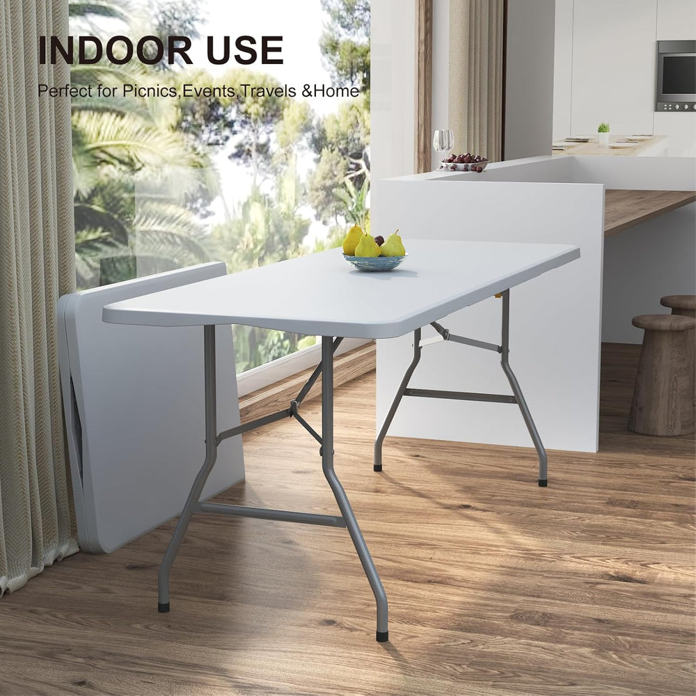 4 Pack Foldable Table 6ft, Plastic Folding Table, Portable Heavy Duty Dining ...