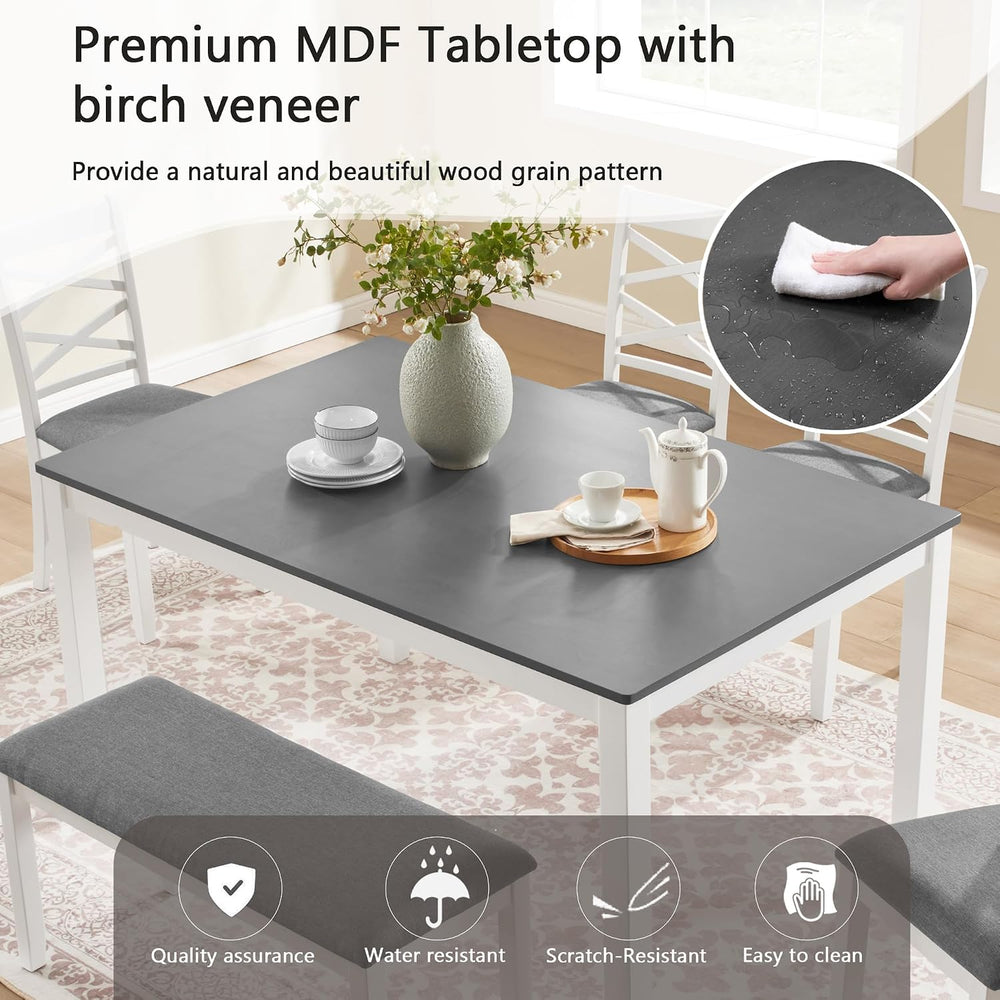 Merax 6-Piece Modern Dining Table Set with Chairs and Bench, Wood Kitchen Tab...