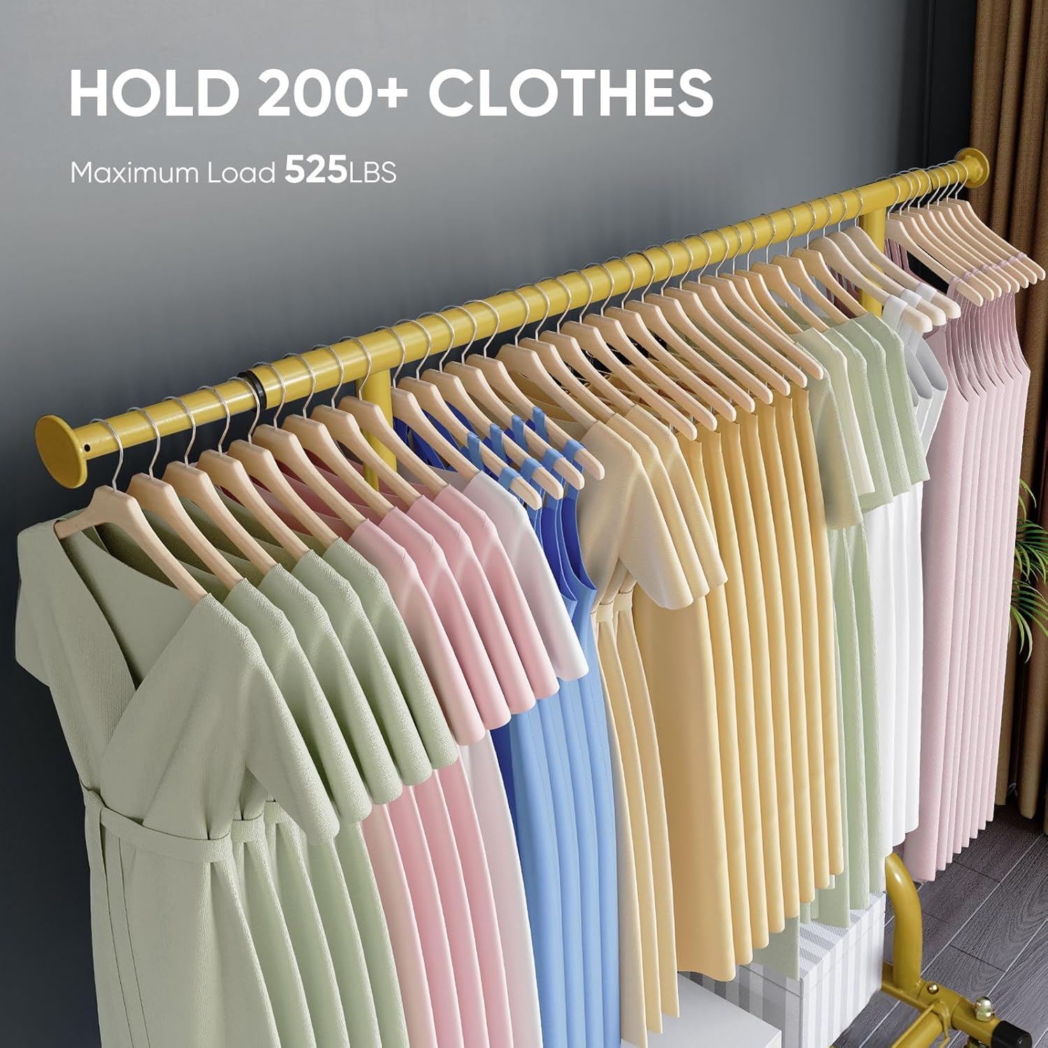 HOKEEPER Clothing Rack Gold Clothes Rack Heavy Duty Garment Rack for Hanging Clothes 525LBS Commercial Clothing Racks with Wheels for Bedroom, Laundry, Balcony, Living Room 22" D x 75" W x 71" H