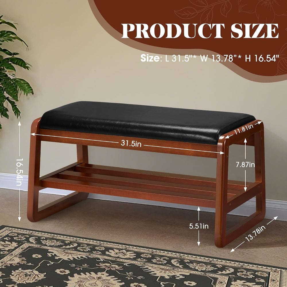 HABUTWAY Solid Wood Shoe Rack, Entryway Shoe Bench with Cushion, 2 Tier Shoes...