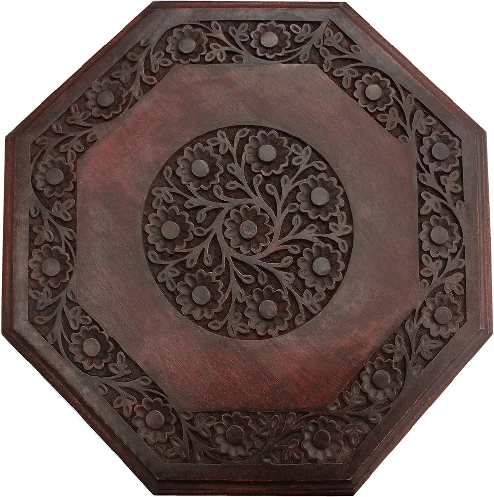 COTTON CRAFT Solid Wood End Table - Hand Carved Folding Accent Side Table