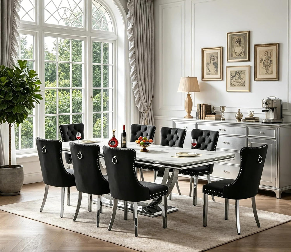 94.5" Large Faux Marble Dining Table Set for 8, Luxury Kitchen Table Set...