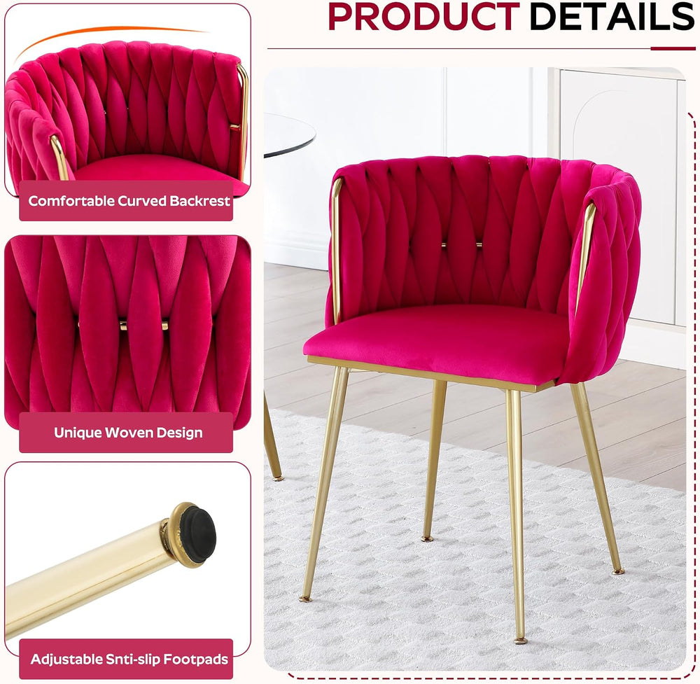 Baysitone 51" Modern Glass Dining Table with 4 Hot Pink Velvet Dining Ch...