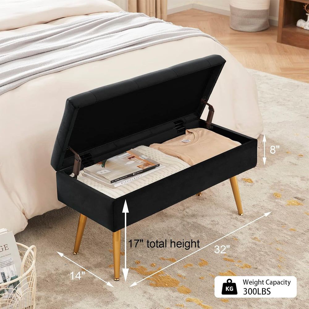 Gitrah Storage Bench Entryway Bench End of Bed Bench Ottoman Upholstered Velv...