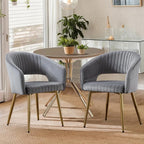 Grey Velvet Dining Chairs Gold Legs, Modern Dining Room Chairs with Arms Set of 2 Upholstered Accent Chair Armchair with Barrel Back for Kitchen Living Room