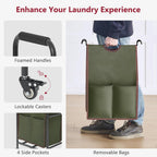 Tajsoon 5 Sections Laundry Sorter, Laundry Hamper with Heavy Duty Lockable Wheels and Removable Bags, 5 Bag Laundry Sorter Cart for Dirty Clothes Storage, Green