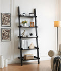 5-Tier Leaning Bookcase, 72" Wooden Narrow Ladder Shelf with 3 Sided Surround Baffle, Leaning Wall Organizer Storage Shelves for Living Room, Bedroom, Home Office (Espresso-01)