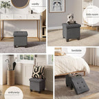STORAGEBUD Storage Ottoman Cube with Small Bin, 16-in Square Ottoman with Storage for Living Room and Bedroom, Small Ottomans Foot Rest, Fabric Foot Stools Ottomans Max 330lbs, Grey