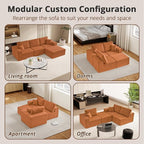 108" L-Shaped Boneless Couch, High Seat Modular Sectional Sofa with Moveable Ottoman, Corduroy Cloud Couches for Living Room, No Assembly, Ship in a Box, Orange | Modular Flexibility