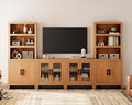 WAMPAT Entertainment Center with Bookshelves, 4-Piece Modular TV Stand with Storage Towers, Farmhouse Media Console with Glass Doors for Living Room, Bedroom, Mocha
